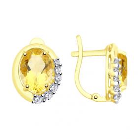 Золотые серьги SOKOLOV 726180-2 с фианитом и цитрином 726180-2 фото