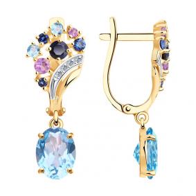 Золотые серьги SOKOLOV 727037 с топазом, фианитом, аметистом, сапфировым корундом и миксом камней 727037 фото