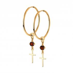 Золотые серьги-кресты SOKOLOV с гранатом 727093 727093 фото
