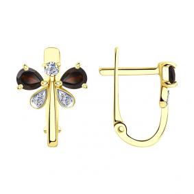 Серьги из лимонного золота SOKOLOV 727121-2 с фианитом и гранатом 727121-2 фото