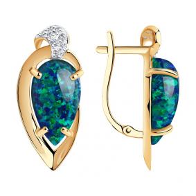 Золотые серьги SOKOLOV 727169 с фианитом и опалом 727169 фото