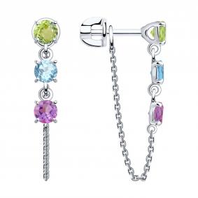 Серьги из белого золота SOKOLOV 727316-3 с топазом, аметистом и хризолитом 727316-3 фото