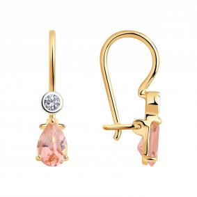 Золотые серьги SOKOLOV с ситаллом цвета Морганит и фианитом 727351 727351 фото