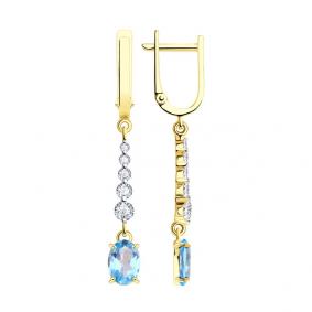 Серьги из лимонного золота SOKOLOV 727373-2 с топазом и фианитом 727373-2 фото