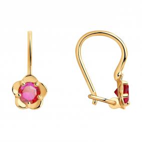 Золотые серьги SOKOLOV 727469 с рубиновым корундом 727469 фото