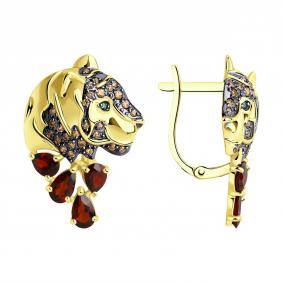 Серьги из лимонного золота SOKOLOV 727571-2 с фианитом и гранатом 727571-2 фото
