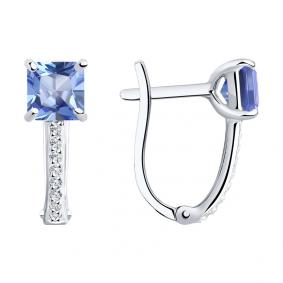 Серьги из белого золота SOKOLOV 727588 с фианитом и танзанитом 727588 фото