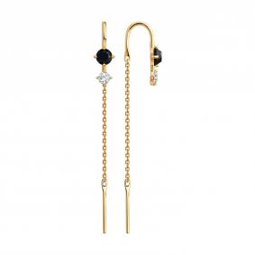 Золотые серьги SOKOLOV 727639 с фианитом и ониксом 727639 фото