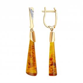 Золотые серьги SOKOLOV 727642 с фианитом и янтарём 727642 фото