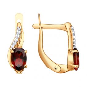 Золотые серьги SOKOLOV 727805 с фианитом и гранатом 727805 фото