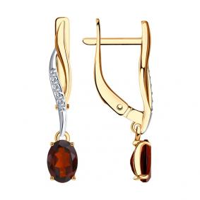 Золотые серьги SOKOLOV 727927 с фианитом и гранатом 727927 фото