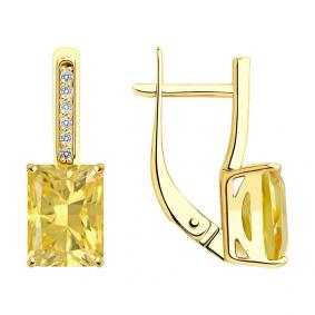 Серьги из лимонного золота SOKOLOV 727986-2 с фианитом и кварцем 727986-2 фото