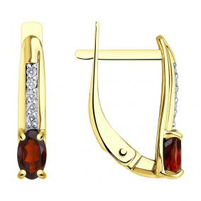 Серьги из лимонного золота SOKOLOV 728101-2 с фианитом и гранатом 728101-2 фото