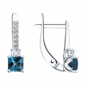 Серьги из белого золота SOKOLOV 728351-3 с фианитом, горным хрусталём и Лондон топазом 728351-3 фото