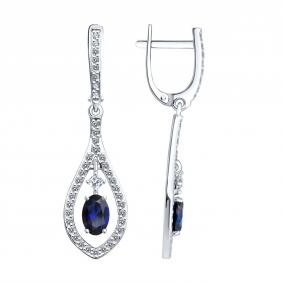 Серьги из белого золота SOKOLOV 728593-3 с фианитом и сапфировым корундом 728593-3 фото