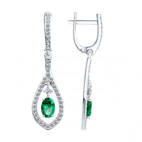 Серьги из белого золота SOKOLOV 728594-3 с фианитом и гидротермальным изумрудом 728594-3 фото