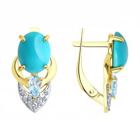 Серьги из лимонного золота SOKOLOV 728653-2 с топазом, фианитом и бирюзой 728653-2 фото