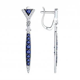 Серьги из белого золота SOKOLOV 728669-3 с фианитом и сапфировым корундом 728669-3 фото