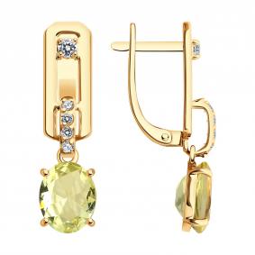 Золотые серьги SOKOLOV 728684 с фианитом и кварцем 728684 фото