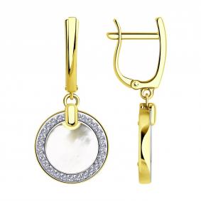 Золотые серьги SOKOLOV 728820-2 с фианитом и перламутром 728820-2 фото