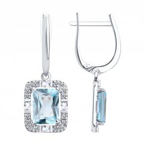 Серьги из белого золота SOKOLOV 728991-3 с топазом и фианитом 728991-3 фото