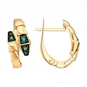 Золотые серьги SOKOLOV 729167 с гидротермальным изумрудом 729167 фото