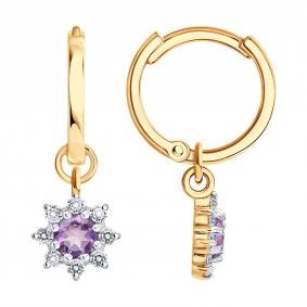 Золотые серьги SOKOLOV 729217 с фианитом и аметистом 729217 фото