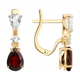 Золотые серьги SOKOLOV 729262 с гранатом и горным хрусталём 729262 фото