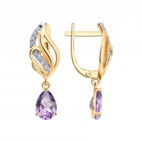 Золотые серьги SOKOLOV 729277 с фианитом и аметистом 729277 фото