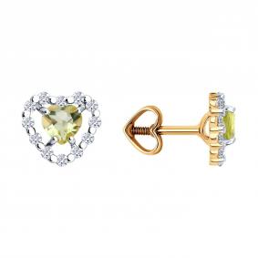 Золотые серьги SOKOLOV 729278 с фианитом и кварцем 729278 фото