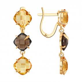 Золотые серьги SOKOLOV 729288 с цитрином и раухтопазом 729288 фото
