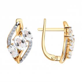 Золотые серьги SOKOLOV 729302 с фианитом и горным хрусталём 729302 фото