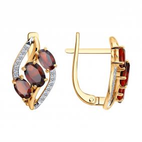 Золотые серьги SOKOLOV 729303 с фианитом и гранатом 729303 фото