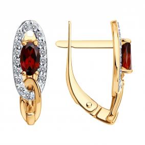 Золотые серьги SOKOLOV 729314 с фианитом и гранатом 729314 фото