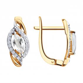 Золотые серьги SOKOLOV 729317 с фианитом и горным хрусталём 729317 фото