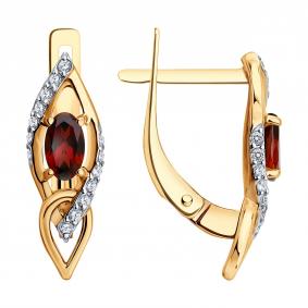 Золотые серьги SOKOLOV 729318 с фианитом и гранатом 729318 фото