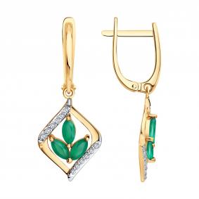 Золотые серьги SOKOLOV 729319 с фианитом и агатом 729319 фото