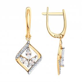 Золотые серьги SOKOLOV 729321 с фианитом и горным хрусталём 729321 фото