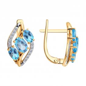 Золотые серьги SOKOLOV 729322 с топазом и фианитом 729322 фото