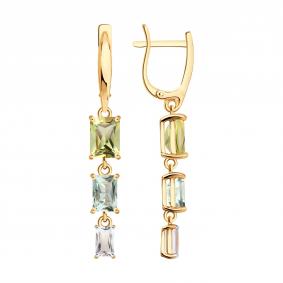 Золотые серьги SOKOLOV 729330 с кварцем, горным хрусталём и празиолитом 729330 фото