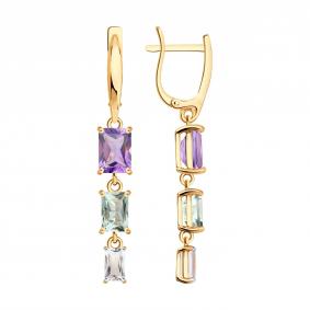 Золотые серьги SOKOLOV 729331 с аметистом, горным хрусталём и празиолитом 729331 фото