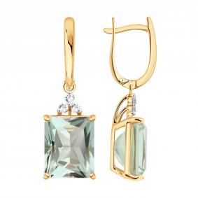 Золотые серьги SOKOLOV 729335 с горным хрусталём и празиолитом 729335 фото