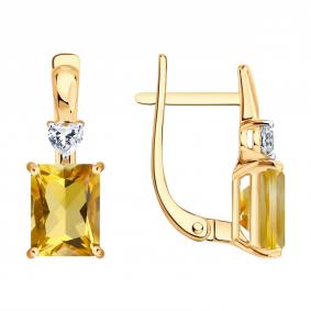 Золотые серьги SOKOLOV 729341 с фианитом и цитрином 729341 фото