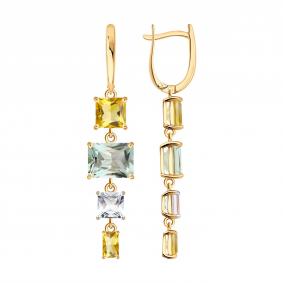 Золотые серьги SOKOLOV 729342 с кварцем, горным хрусталём и празиолитом 729342 фото