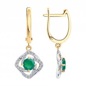 Золотые серьги SOKOLOV 729343 с фианитом и агатом 729343 фото