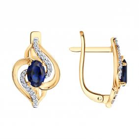 Золотые серьги SOKOLOV 729344 с фианитом и сапфировым корундом 729344 фото