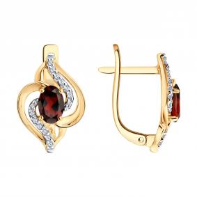 Золотые серьги SOKOLOV 729346 с фианитом и гранатом 729346 фото