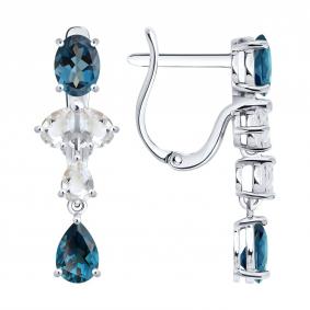 Серьги из белого золота SOKOLOV 729347-3 с горным хрусталём и Лондон топазом 729347-3 фото