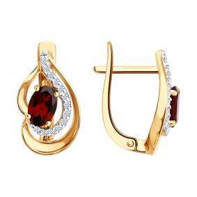 Золотые серьги SOKOLOV 729352 с фианитом и гранатом 729352 фото