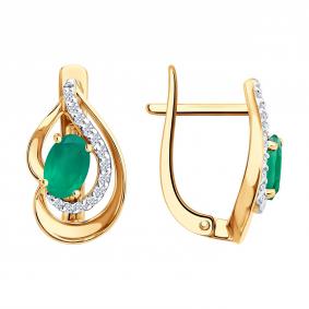 Золотые серьги SOKOLOV 729353 с фианитом и агатом 729353 фото